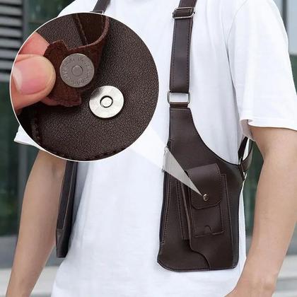Imagem de Bolsa Tática Impermeável Masculina Em PU Com Alça Dupla E Múltiplos Bolsos, Bolsa Transversal