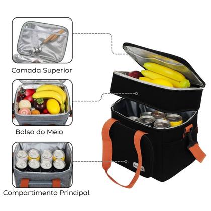 Imagem de Bolsa Térmica Divisórias Mochila Lancheira Grande Com Alça