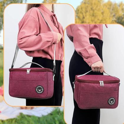 Imagem de Bolsa termica fitness frasqueira trabalho academia frutas marmita bebida lancheira alca regulavel bolsinho vinho