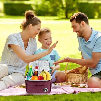 Imagem de Bolsa termica fitness frasqueira trabalho academia frutas marmita bebida lancheira alca regulavel bolsinho vinho