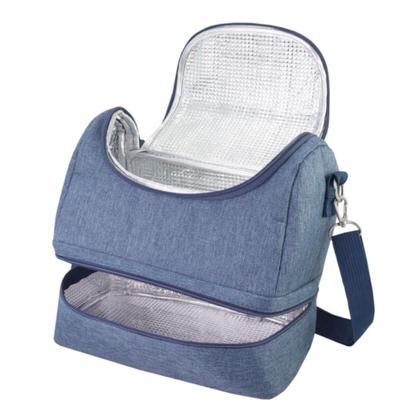 Imagem de Bolsa Térmica Marmita Lancheira Necessaire 2 Divisórias Compartimentos + Garrafa Squeeze Água com Trava e Alça