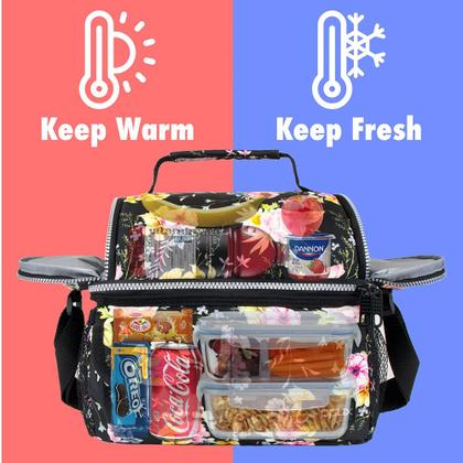 Imagem de Bolsa Térmica para Almuerzo OPUX con Doble Compartimento Floral Negro