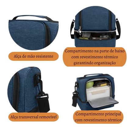 Imagem de Bolsa Térmica Trabalho Dia Dia Escola Faculdade Casual Marmita Alça Lateral Removível Ajustável Lancheira Temperatura 