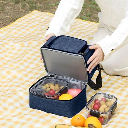 Imagem de Bolsa Térmica Trabalho Dia Dia Escola Faculdade Casual Marmita Alça Lateral Removível Ajustável Lancheira Temperatura 