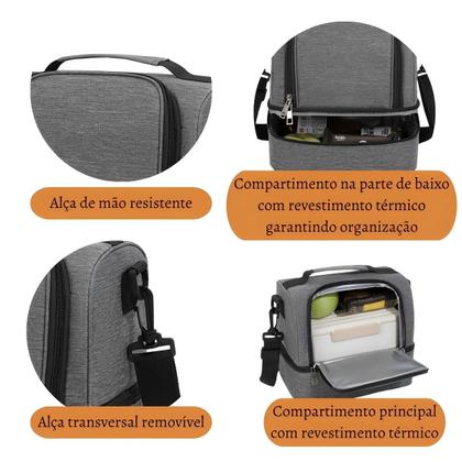 Imagem de Bolsa Térmica Trabalho Dia Dia Escola Faculdade Casual Marmita Alça Lateral Removível Ajustável Lancheira Temperatura 