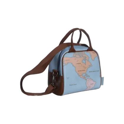 Imagem de Bolsa Térmica Viagem Mapa Mundo Maleta Lancheira Com Alça Mão Transversal Removível Zona Criativa