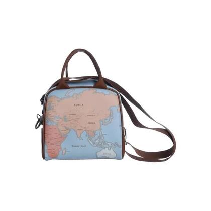 Imagem de Bolsa Térmica Viagem Mapa Mundo Maleta Lancheira Com Alça Mão Transversal Removível Zona Criativa