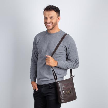Imagem de Bolsa Tiracolo Masculina Clovis em couro café