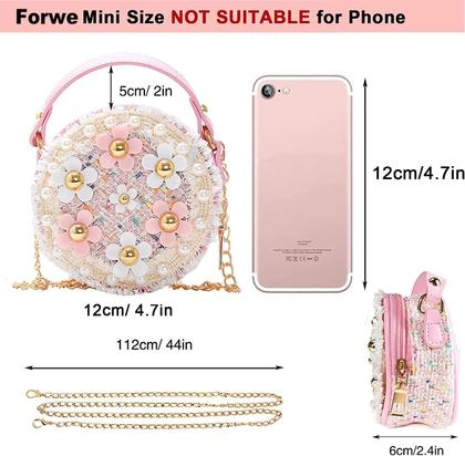Imagem de Bolsa tiracolo para meninas pequenas com flores de pérolas
