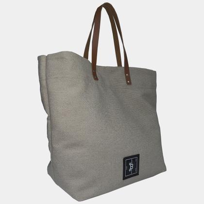 Imagem de Bolsa Tote de Lona Cinza com Alças de Couro