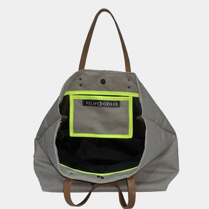 Imagem de Bolsa Tote de Lona Cinza com Alças de Couro