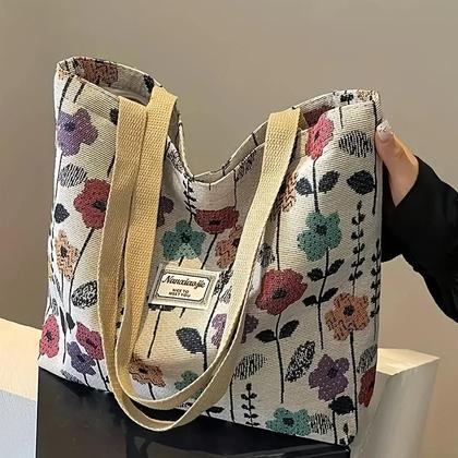 Imagem de Bolsa Tote Feminina Boêmia Étnica De Veludo Cotelê  Bolsa De Ombro Elegante Para O Dia a Dia,