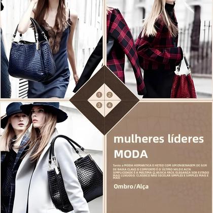 Imagem de Bolsa Tote Feminina Grande com Estampa de Crocodilo - Bolsa de Ombro para Trabalho e Dia a Dia