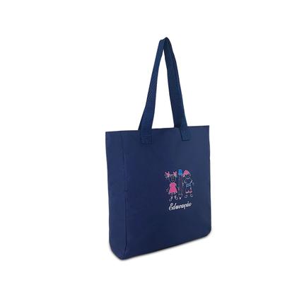 Imagem de Bolsa tote professor estudante educação bonecos azul marinho