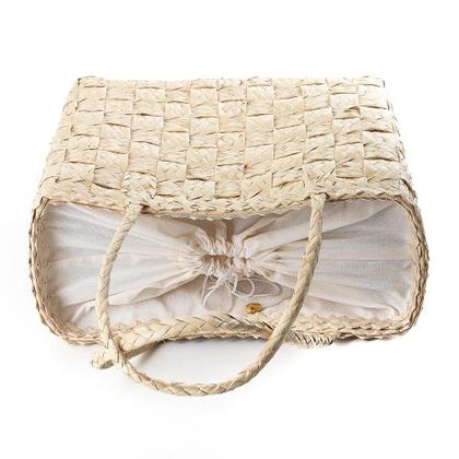 Imagem de Bolsa Tote-Shopper Palha Natural Feminina Forro Tecido Praia
