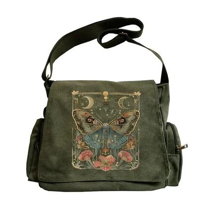 Imagem de Bolsa Transversal De Lona Gótica Para Mulheres Com Múltiplos Compartimentos E Alça Ajustável Para O