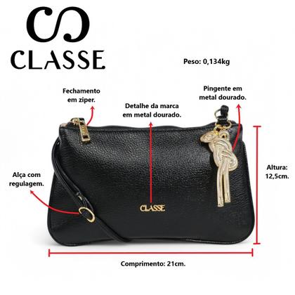 Imagem de Bolsa Transversal Feminina Preto Couro Legítimo Pequena  Classe Couro