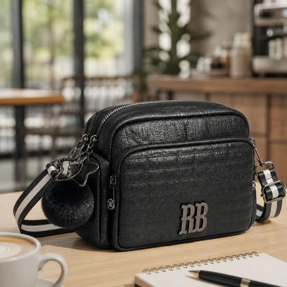 Imagem de Bolsa Transversal Feminina Rebecca Bonbon Preta Com Pompom Clio Style