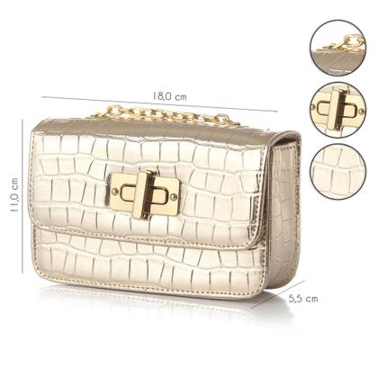 Imagem de Bolsa Transversal Metalizada Feminina Textura Croco com Alça em Corrente Prática Elegante e Versátil