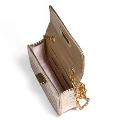 Imagem de Bolsa Transversal Metalizada Feminina Textura Croco com Alça em Corrente Prática Elegante e Versátil