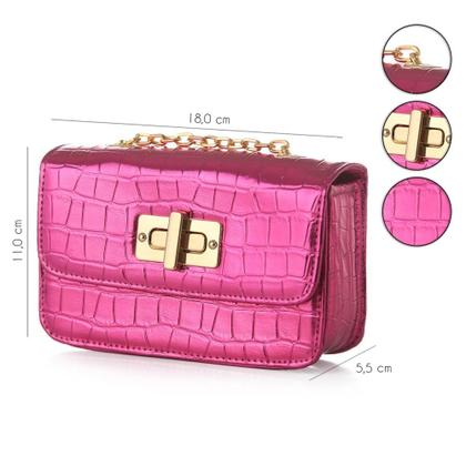 Imagem de Bolsa Transversal Metalizada Feminina Textura Croco com Alça em Corrente Prática Elegante e Versátil