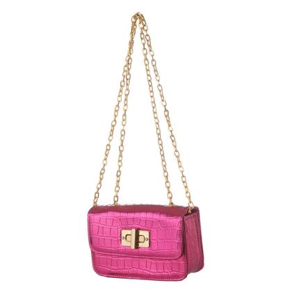 Imagem de Bolsa Transversal Metalizada Feminina Textura Croco com Alça em Corrente Prática Elegante e Versátil