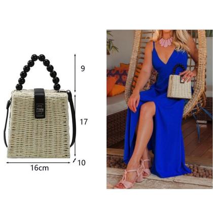 Imagem de Bolsa Triangular de Palha 2 x 1: Modelo Tiracolo e Alça de Mão com Bolinha + Lenço Decorativo