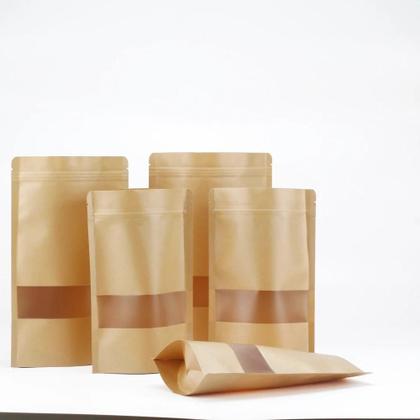 Imagem de Bolsas de Papel Kraft com Zíper e Janela - 100 Unidades para Embalagem