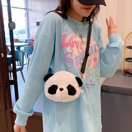 Imagem de Bolsinha Urso Panda de Pelúcia Minibag de Ombro Shoulder Bag Moda Blogueira para Meninas no Estilo Fofo Kawaii