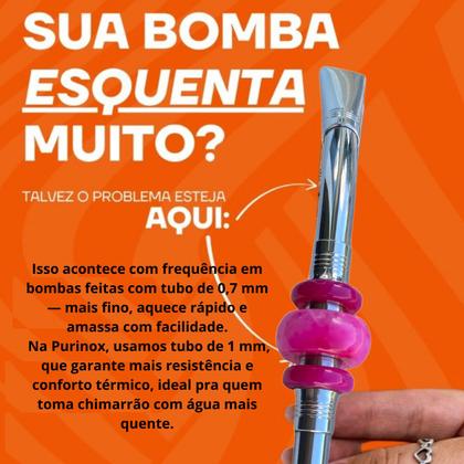 Imagem de Bomba Chimarrão Purinox Pedra Tripla Natural em Aço Inox 304
