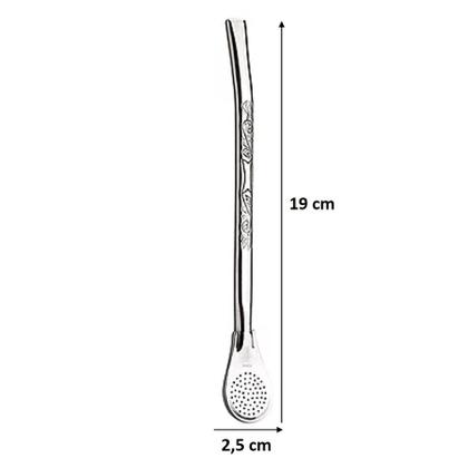 Imagem de Bomba Chimarrão Tererê Mate 19cm Aço Inox Abaulada Desenho Rosca - 610 Taumer
