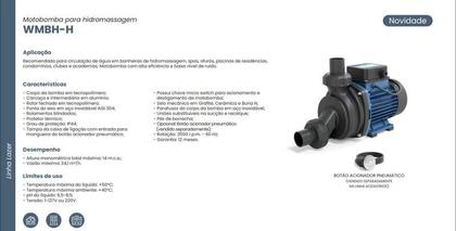 Imagem de Bomba Claw Hidromassagem WMBH-75H 3/4cv Monofásico 127v