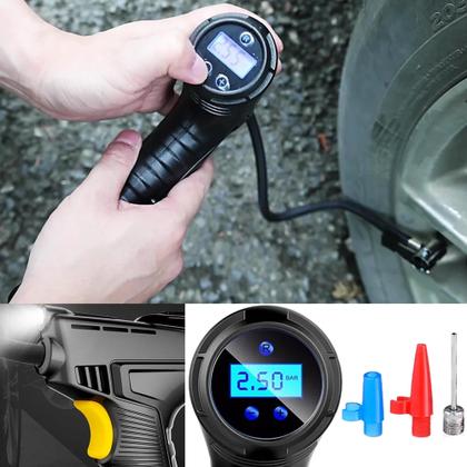 Imagem de Bomba Compressor De Ar De Carro Moto Bicicleta 120w Digital Portátil LKD212