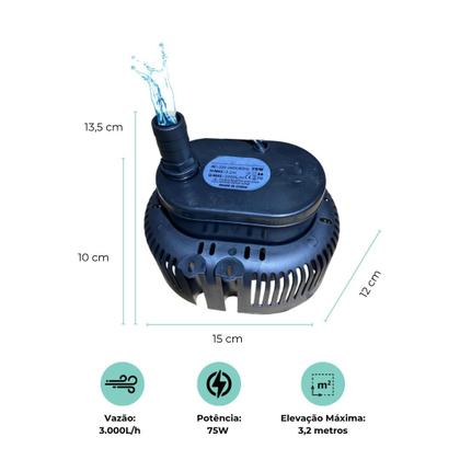 Imagem de Bomba d'água elétrica submersa 75W 3000L/h 3,2m 220V