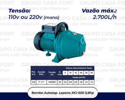 Imagem de Bomba Dágua Autoaspirante 0,8hp Lepono Xkj-600i Até 30metros 110v