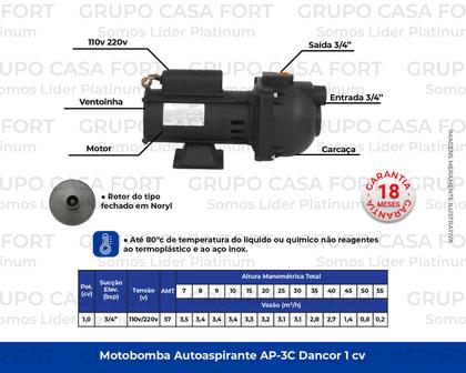 Imagem de Bomba de Agua Autoaspirante 1cv Dancor Pratika AP-3C - Bivolt 