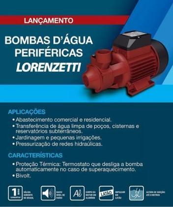 Imagem de Bomba de Água Periférica 1 CV Bpl 50 Bivolt Lorenzetti