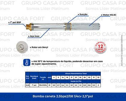 Imagem de Bomba de Agua Submersa 2,5pol Thebe/Ebara 2.5bps2/08 - 1/4cv