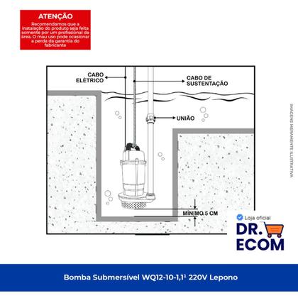 Imagem de Bomba De Água Submersível Trituradora 220v 1,5cv Lepono Wq12101.1 Imersão Max 5m Indicada P Drenagem De Água Suja Em Fossas Porões Lagos E Aplicaçõe