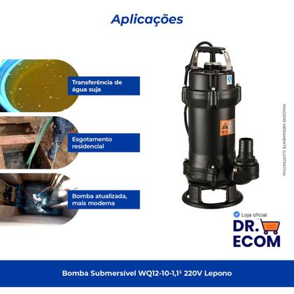 Imagem de Bomba De Água Submersível Trituradora 220v 1,5cv Lepono Wq12101.1 Imersão Max 5m Indicada P Drenagem De Água Suja Em Fossas Porões Lagos E Aplicaçõe