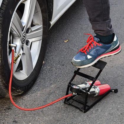 Imagem de Bomba De Ar Dupla Alta Pressao Manometro Pedal Moto Carro
