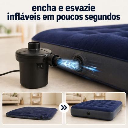 Imagem de Bomba De Ar Elétrica Compressor Portátil 3 Bicos 12V 110V 220V Colchão Boia Piscina