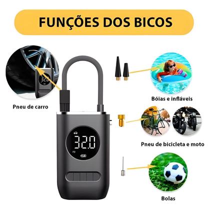 Imagem de Bomba de Ar Eletrica Digital Portatil Encher Pneu Carro Moto Bike Bola Mini Compressor de Ar