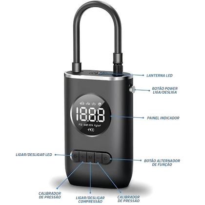Imagem de Bomba de Ar Eletrica Digital Portatil Encher Pneu Carro Moto Bike Bola Mini Compressor de Ar