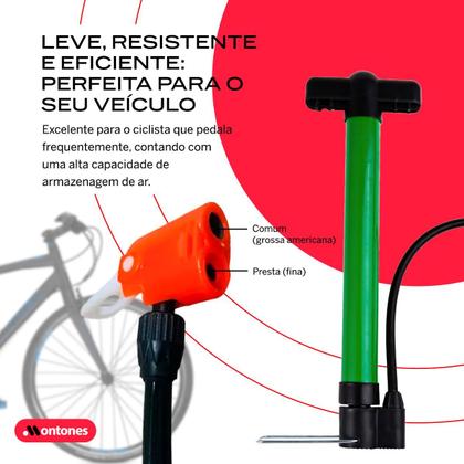 Imagem de Bomba De Ar Manual 3 Bicos Schrader E Presta Encher Pneu Carro Moto Bicicleta Bike Bola Boia Balão Colchão Piscina