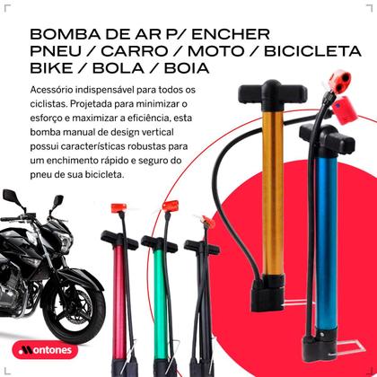 Imagem de Bomba De Ar Manual 3 Bicos Schrader E Presta Encher Pneu Carro Moto Bicicleta Bike Bola Boia Balão Colchão Piscina
