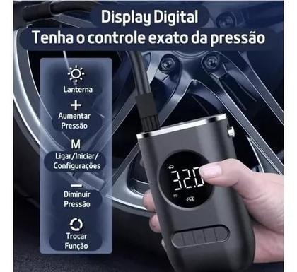 Imagem de Bomba de Ar Portátil para Calibrar Pneus - Cor Preto e Carregamento via USB para Facilitar sua Vida