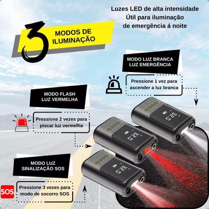 Imagem de Bomba De Encher Pneu De Carro Bike Moto Digital Eletrica Portátil 2000 mAh sem fio luz de emergência LED Visor Maior 2024