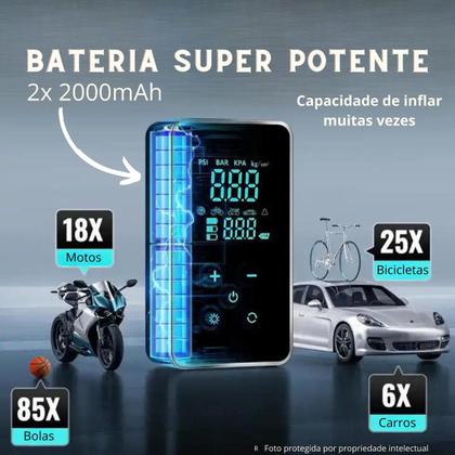 Imagem de Bomba De Encher Pneu De Carro Bike Moto Digital Eletrica Portátil 4000 mAh sem fio luz de emergência LED