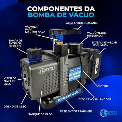 Imagem de Bomba De Vacuo 3cfm A Bateria C/ Vacuometro Integrado Hiatsu